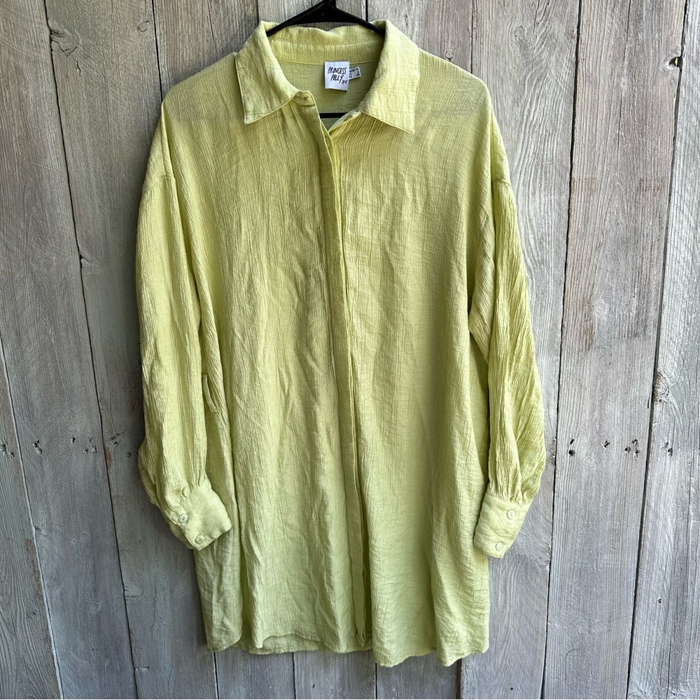 Princess Polly Button Up- Green Seersucker Oversized Top/Dress - Size 6
